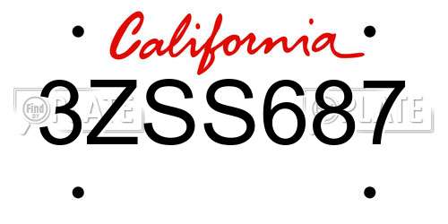 3ZSS687 California License Plate