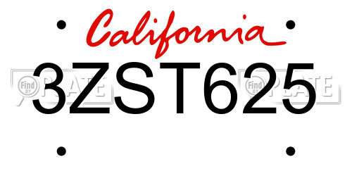 3ZST625 California License Plate