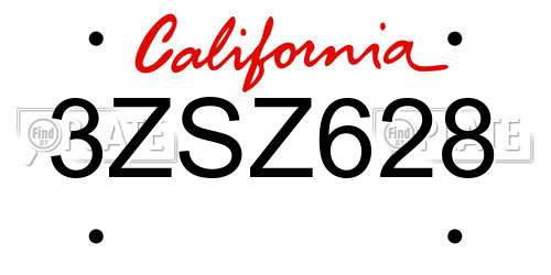 3ZSZ628 California License Plate