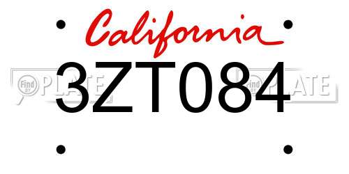 3ZT084 California License Plate