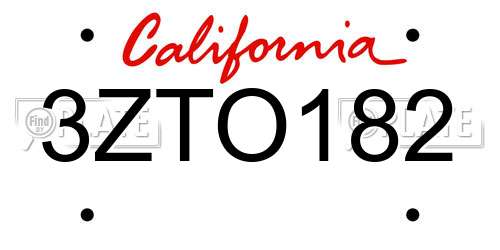 3ZTO182 California License Plate