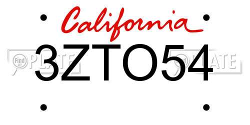 3ZTO54 California License Plate