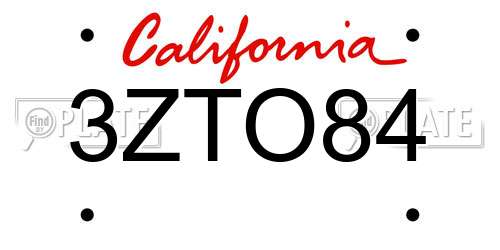 3ZTO84 California License Plate
