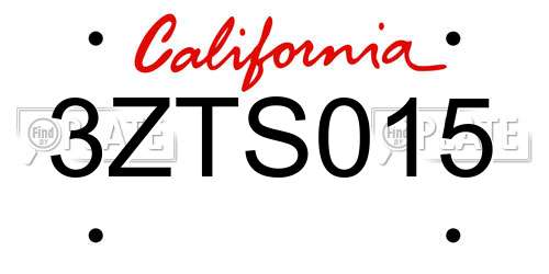 3ZTS015 California License Plate