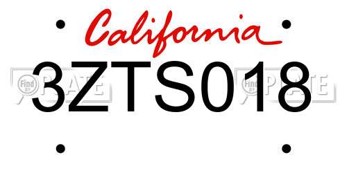 3ZTS018 California License Plate
