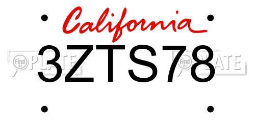 3ZTS78 California License Plate