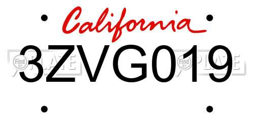 3ZVG019 California License Plate