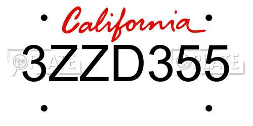 3ZZD355 California License Plate
