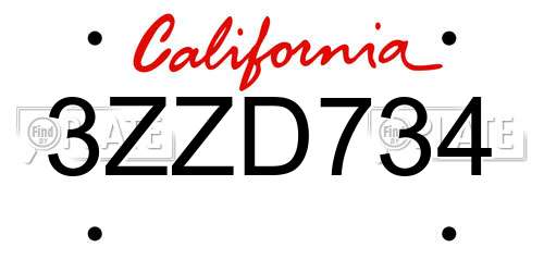 3ZZD734 California License Plate