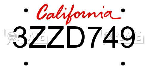 3ZZD749 California License Plate