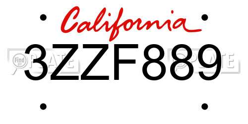 3ZZF889 California License Plate