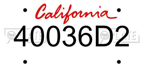 40036D2 California License Plate