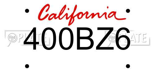 400BZ6 California License Plate