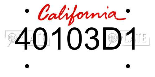 40103D1 California License Plate