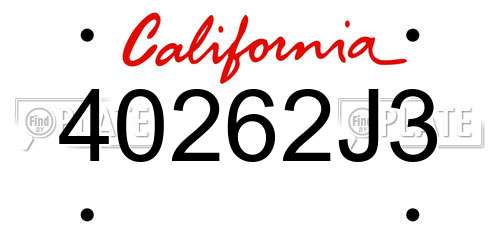 40262J3 California License Plate