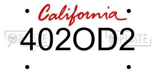 402OD2 California License Plate