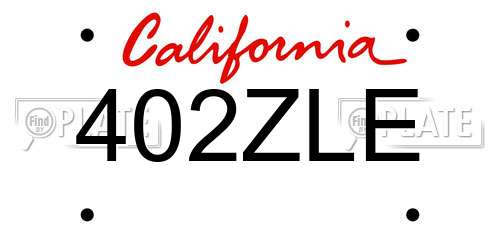 402ZLE California License Plate