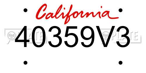 40359V3 California License Plate