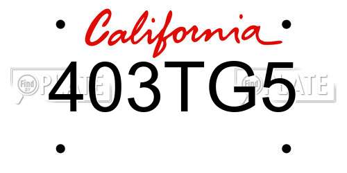 403TG5 California License Plate