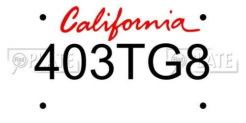 403TG8 California License Plate