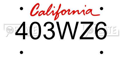 403WZ6 California License Plate