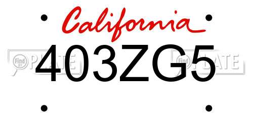 403ZG5 California License Plate