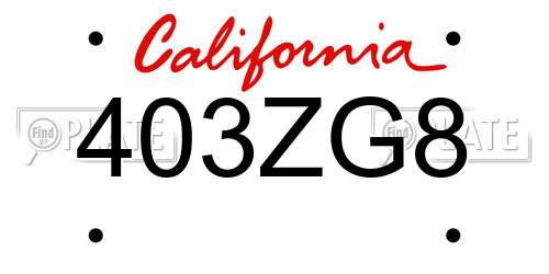 403ZG8 California License Plate