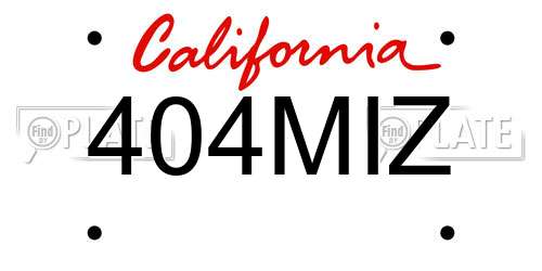 404MIZ California License Plate
