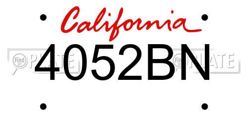 4052BN California License Plate