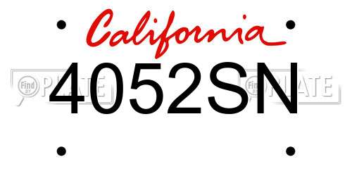 4052SN California License Plate