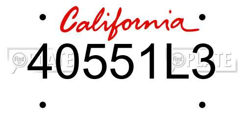 40551L3 California License Plate