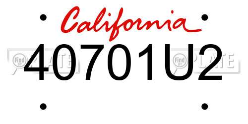 40701U2 California License Plate
