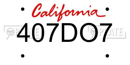 407DO7 California License Plate