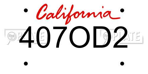 407OD2 California License Plate