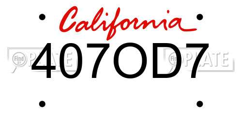 407OD7 California License Plate