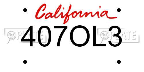 407OL3 California License Plate