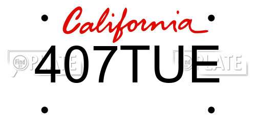 407TUE California License Plate