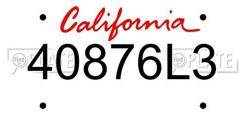 40876L3 California License Plate