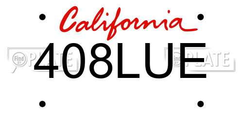 408LUE California License Plate