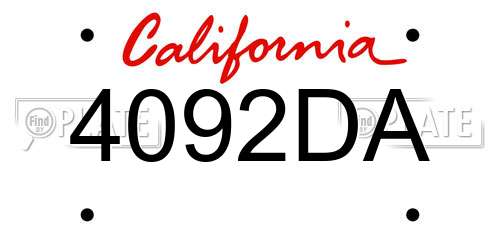 4092DA California License Plate