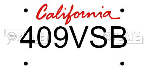 409VSB California License Plate