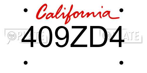 409ZD4 California License Plate