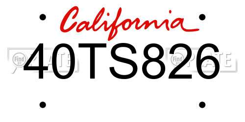40TS826 California License Plate