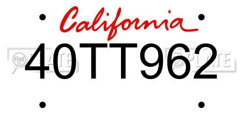 40TT962 California License Plate