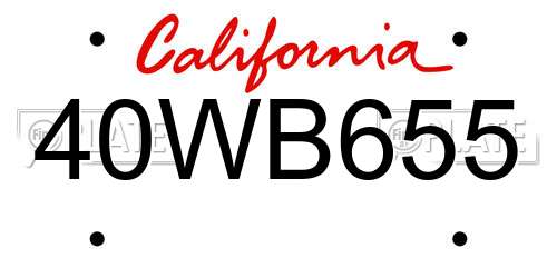 40WB655 California License Plate