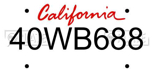 40WB688 California License Plate