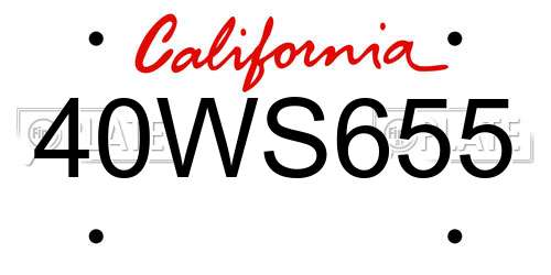 40WS655 California License Plate