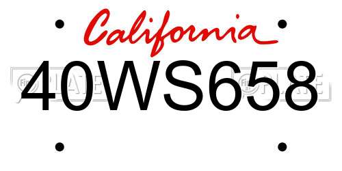 40WS658 California License Plate