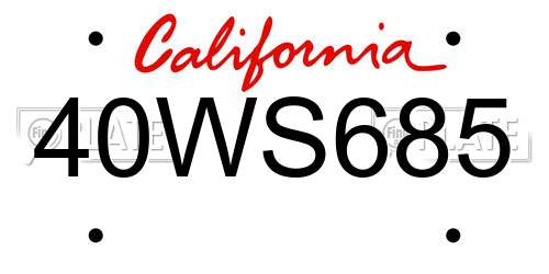 40WS685 California License Plate