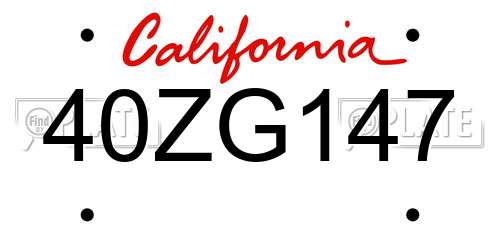 40ZG147 California License Plate